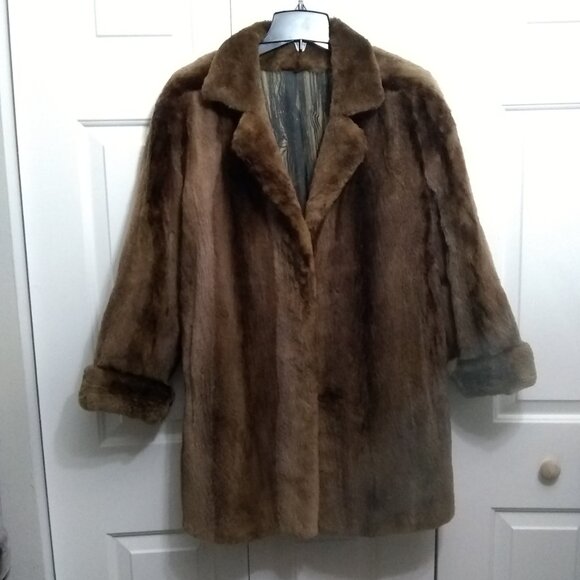 Brown Sheared Raccoon Knee Length Real Fur Swing Coat 32" Long Size 8/10 Medium - Picture 4 of 14